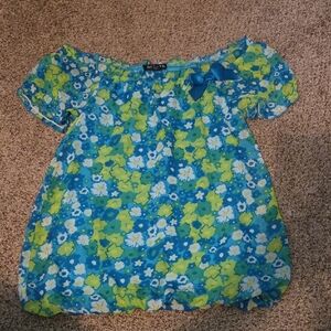 George Kids Floral Blouse - Blue and Green